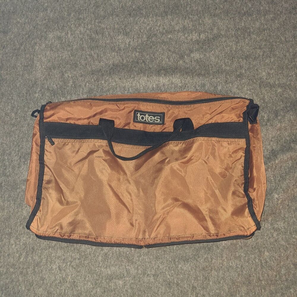 Vintage Totes FOLDABLE BAG Brown Nylon Travel Weekend Overnight Carry On Compact